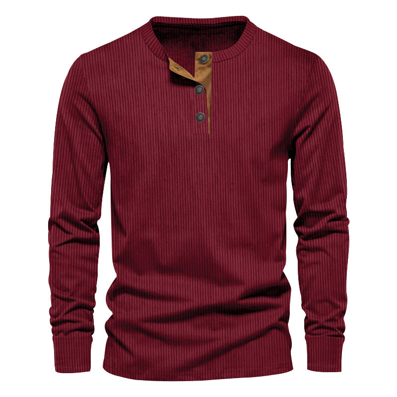 Herren nan ribbet Thermo-Henley med kontrastknapliste og ribbede manchetter Skovae