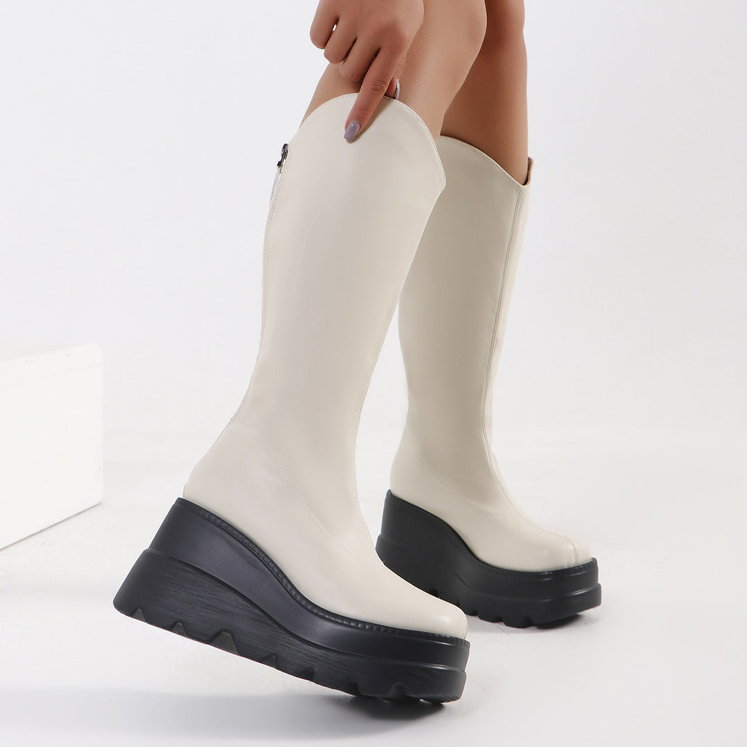 Dame Overknee-støvler med trendy plateau og skridsikker sål Stilla