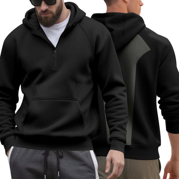 Herrer nan halv-zip hættetrøje i minimalistisk softshell-look med kengurulomme og raglanærmer Skovae