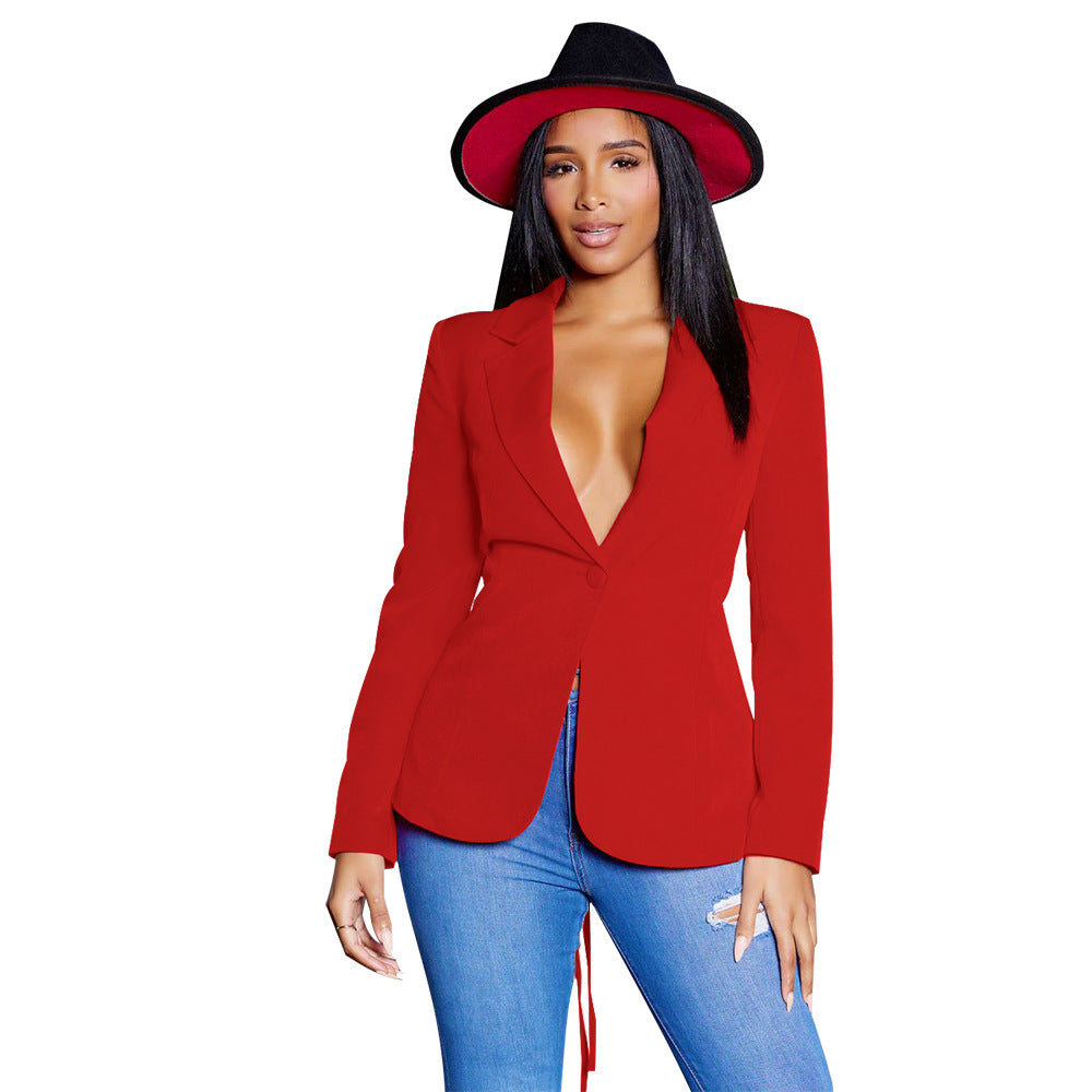 Dame elegant blazer med figursyet snit og dyb V-hals Stilla