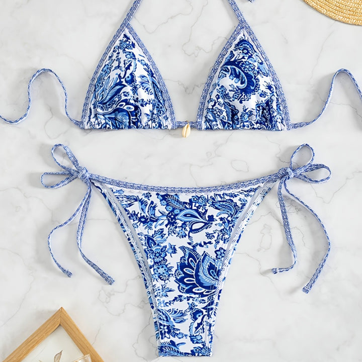 Damer Triangel-bikini med blomster mønstre Skovae