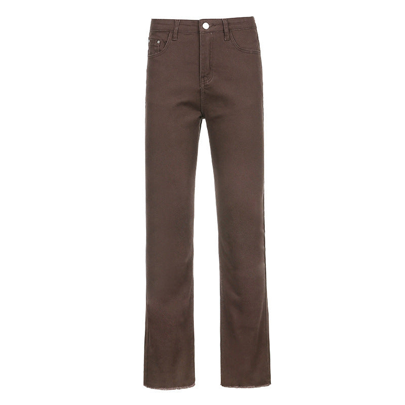 Dame klassiske bootcut-jeans med frynset kant og høj talje Stilla