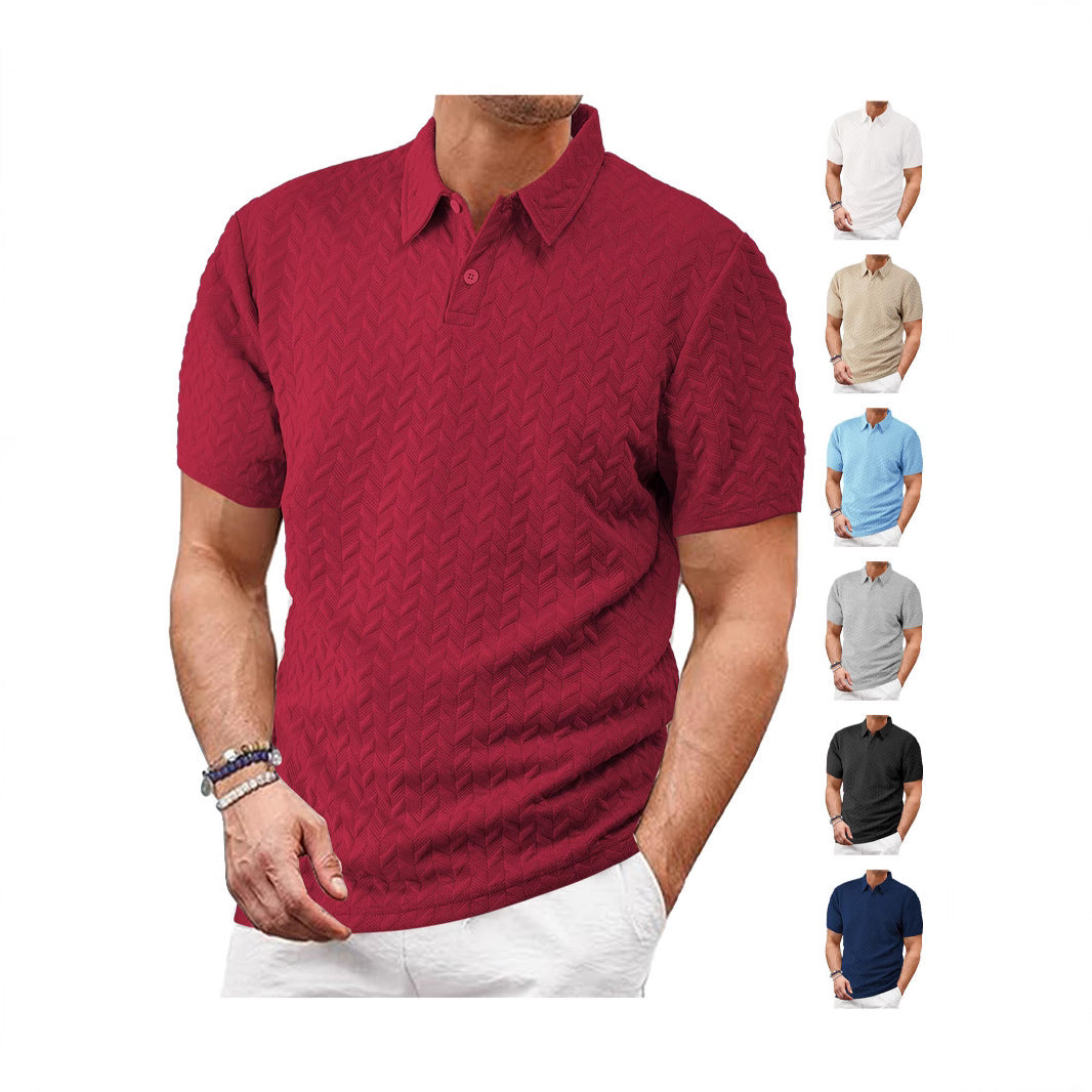 Herrer nan kortærmet polo shirt med præget zigzag struktur og klassisk skjortekrave Skovae