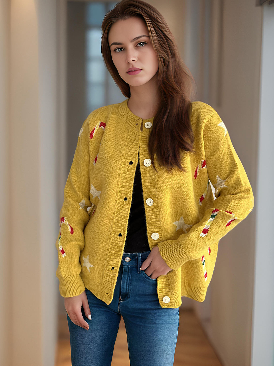 Kvindernes cardigan med festligt designerprint Stilla