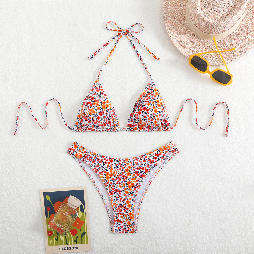 Dame Bikini med blomsterprint og justerbar halterneck Skovae