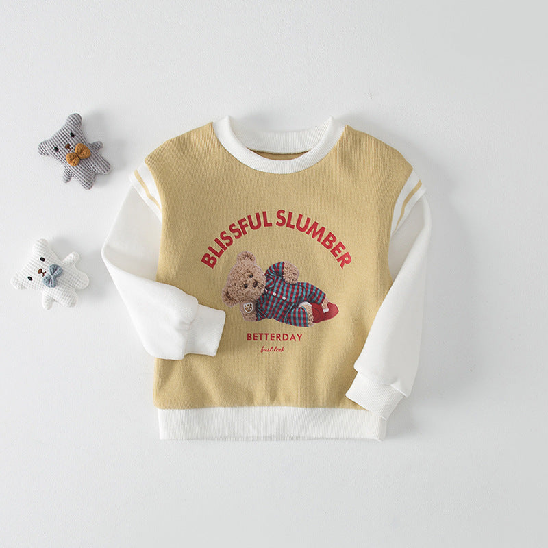 Pige sweatshirt med grafisk tryk og sødt bjørne design Stilla