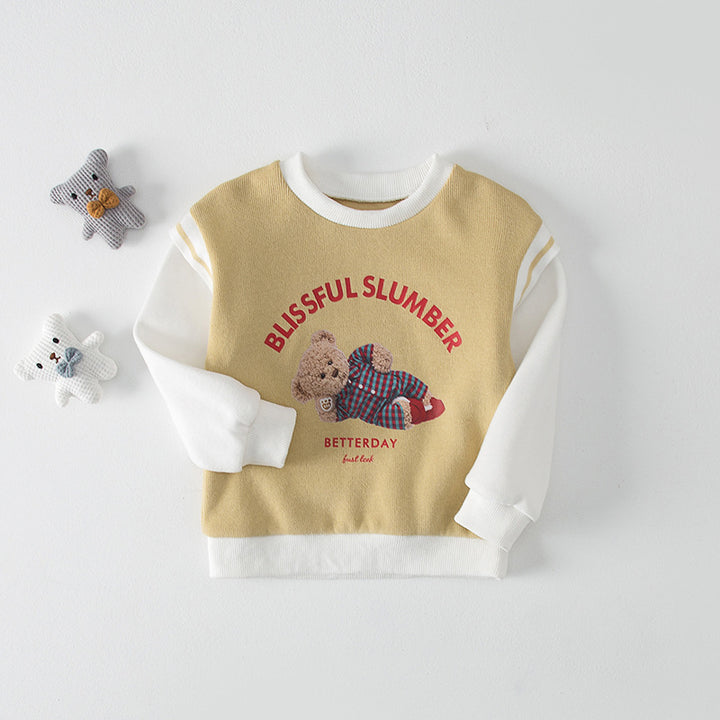 Pige sweatshirt med grafisk tryk og sødt bjørne design Stilla
