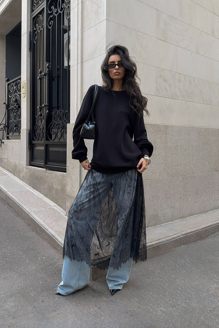 Kvindernes Casual Oversized Sweater med elegante flæsedetaljer og modebevidst gennemsigtighed Stilla