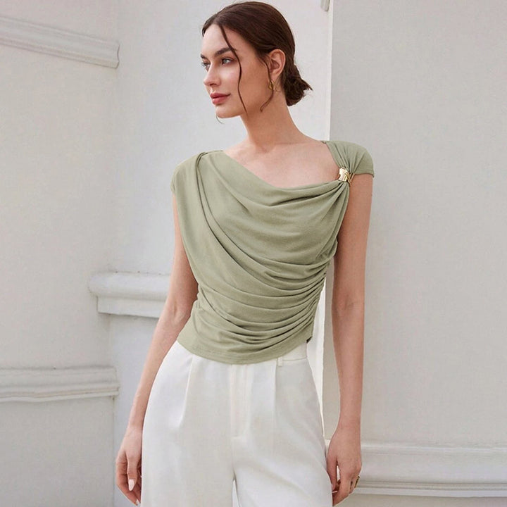 Dame Elegant Volangskjorte med asymmetrisk udskæring og dekorative detaljer Stilla