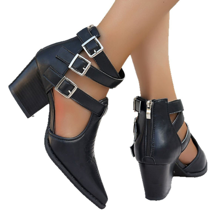 Dame elegante Slingpumps med asymmetrisk remdesign og behagelig blokhæl Stilla