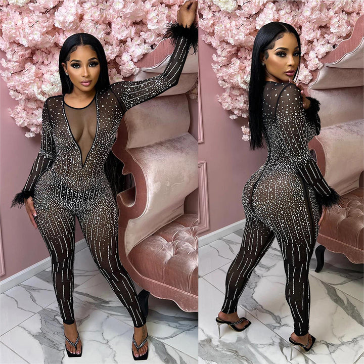 Dame Glamourøs Bodysuit med glitrende pailletter og elegant stribet design Stilla