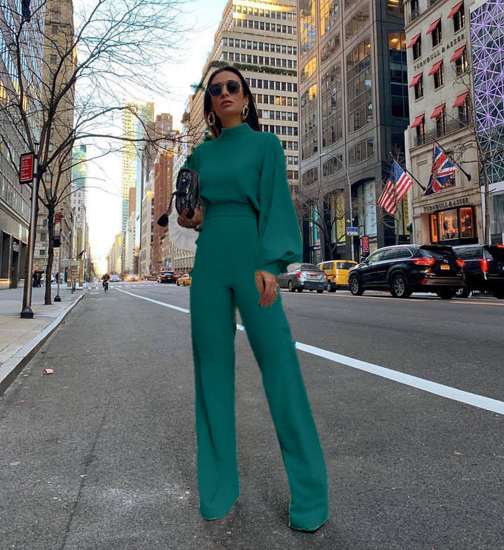 Damer Elegant Jumpsuit med brede ærmer og høj krave Skovae