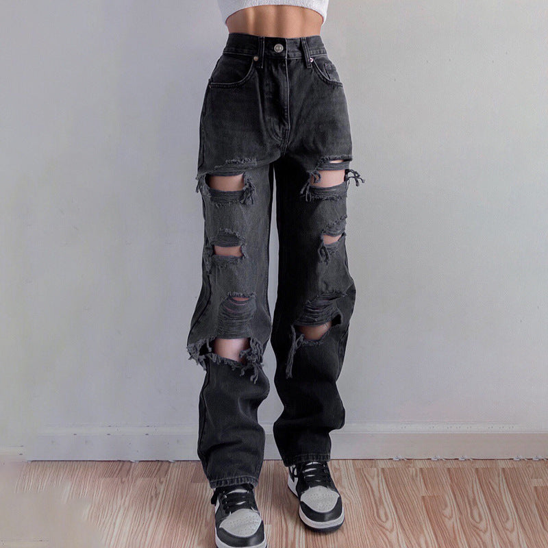 Damer Ripped Baggy Jeans i afslappet Oversized-snit Stilla