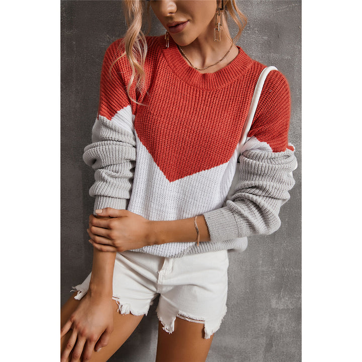 Dame mode strikket sweater med iøjnefaldende V-hals og grafisk design Stilla