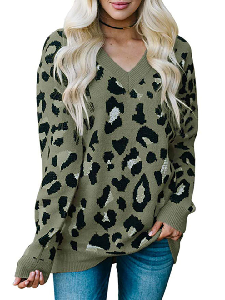 Dame sweater med leopardmønster og V-udskæring Stilla