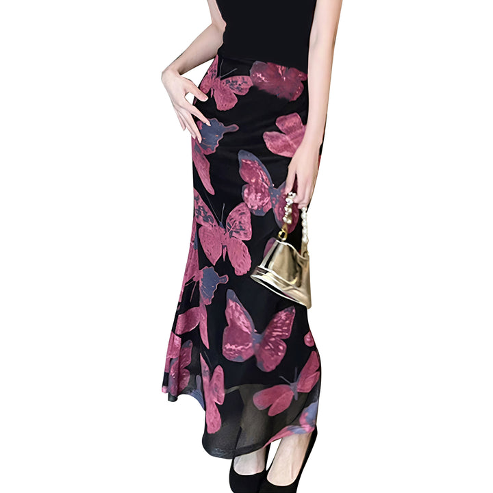 Dame Svirrende Sommerfugleprint Maxi Nederdel Stilla