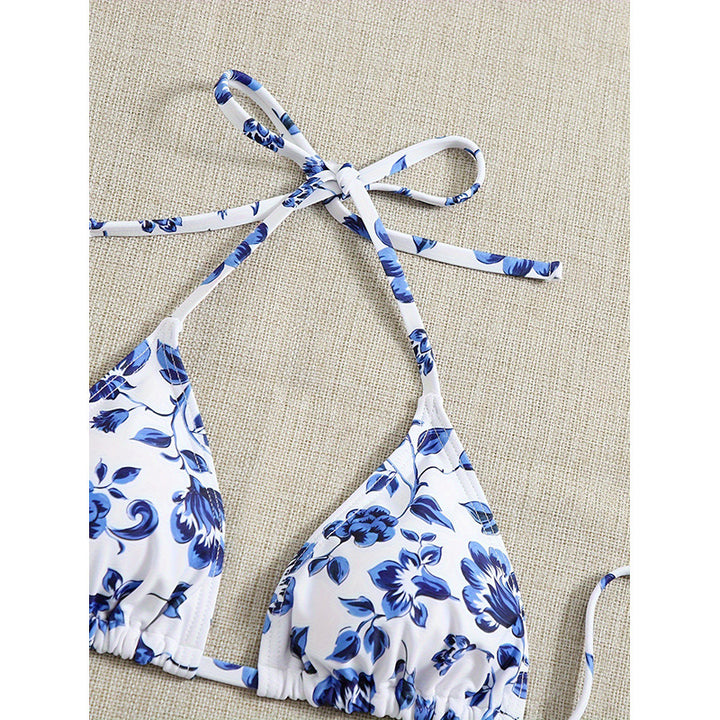Dame Triangel-Bikini-Sæt med floral mønster og let overtræk Skovae