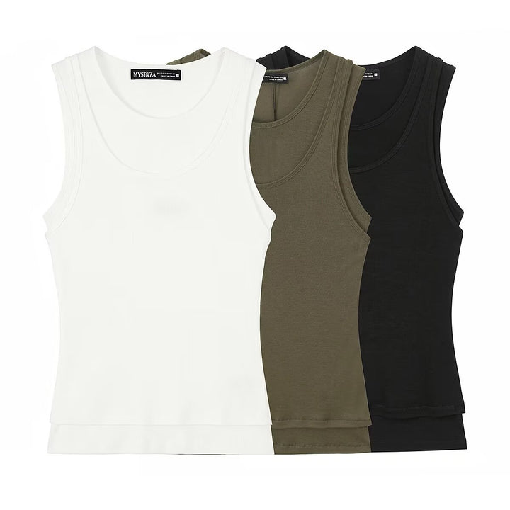 Dame ærmeløs tanktop lavet af højkvalitets stretchmateriale med tætsiddende pasform Skovae