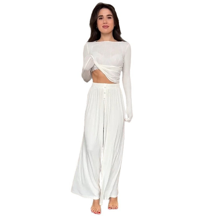 Dame sæt bestående af forførende cropped longsleeve og flydende maxiskørt Stilla