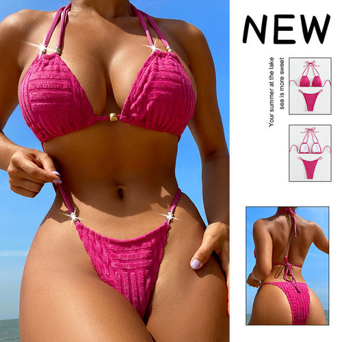 Dame triangel-bikini med struktureret tekstur Skovae