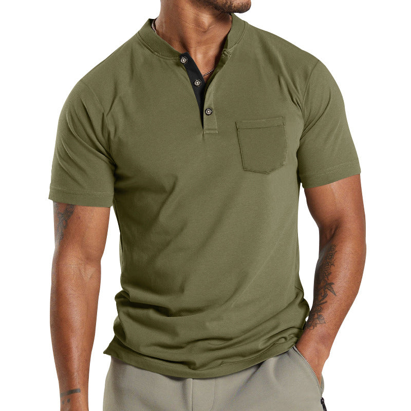 Herren kortærmet Henley-shirt med stilfuld krave og praktisk brystlomme Stilla