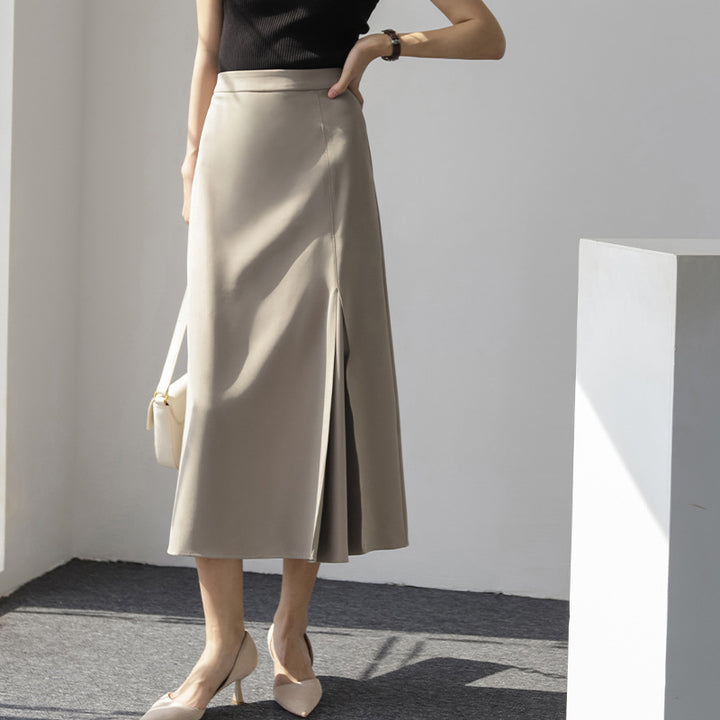 Dame elegant midi-nederdel med sidelids og flydende stof Stilla