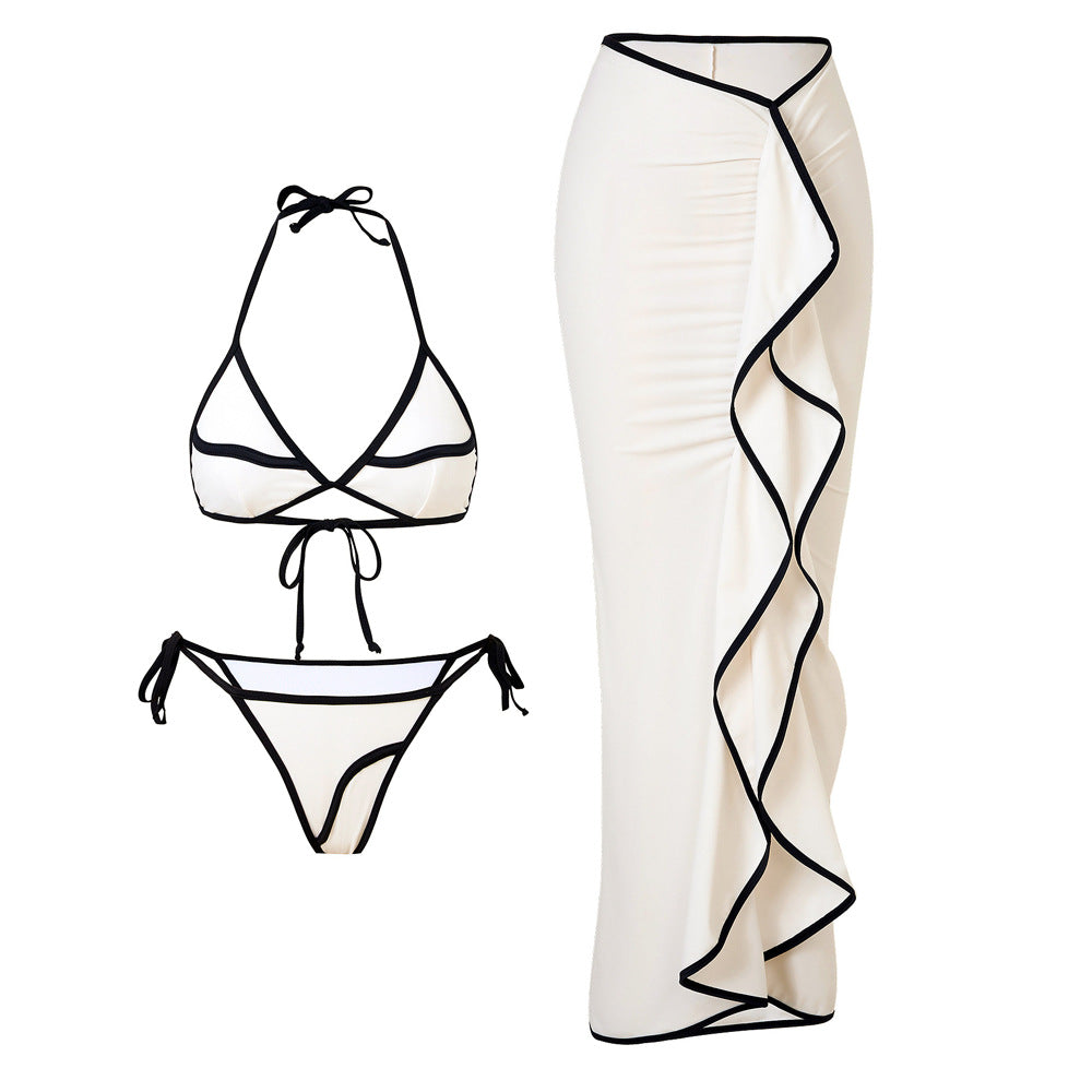 Dame Bikini-sæt med asymmetrisk nederdel og justerbar trekant-top Skovae