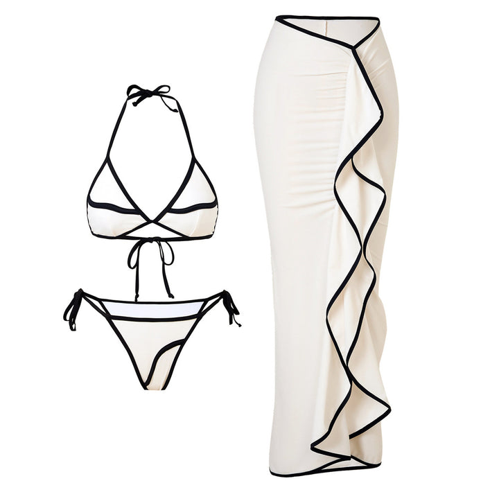 Dame Bikini-sæt med asymmetrisk nederdel og justerbar trekant-top Skovae