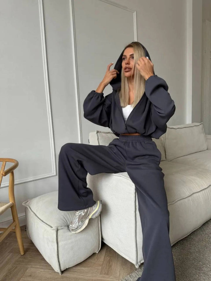Kvinder Elegant Sporty Sæt med Hætte og Bred Bukser Skovae
