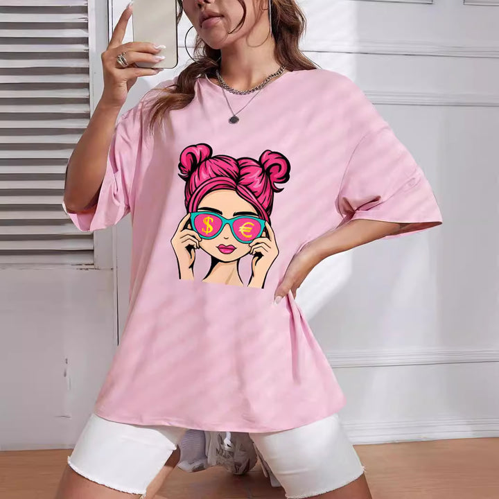 Dame afslappet T-shirt med kreativ retro-print Stilla