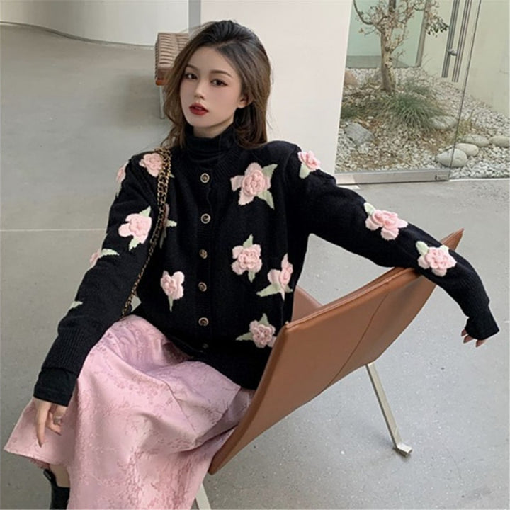 Dame cardigan med blomster motiver Stilla
