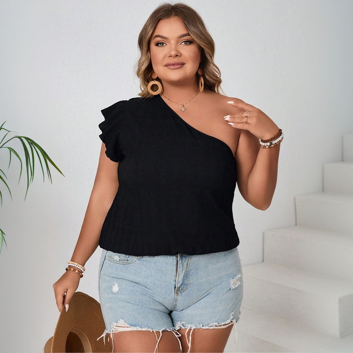 Dame asymmetrisk top med elegant flæse design Stilla