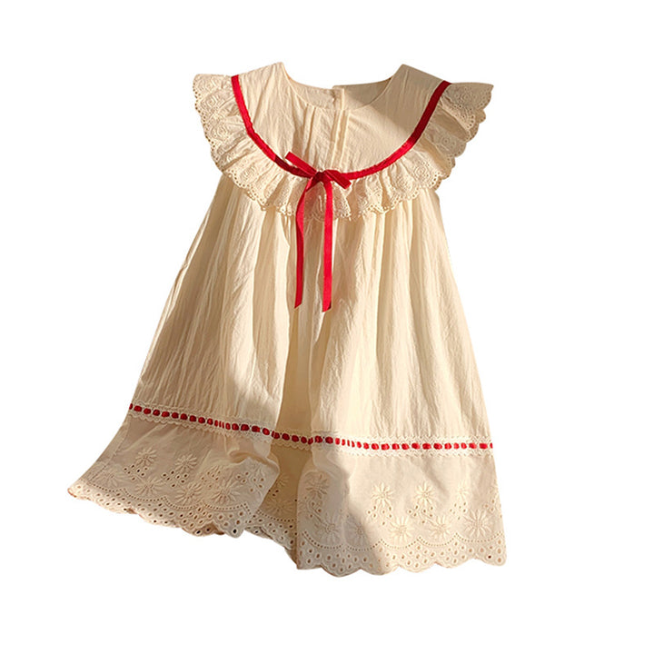 Pige Elegant Volang A-linje Kjole med Dekorativ Blonde Stilla