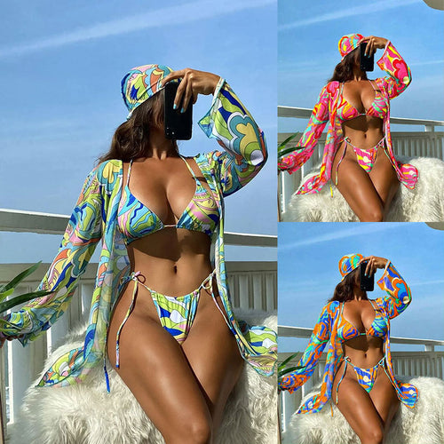 Dame bikini sæt med stilfuld cover-up og glitrende design Skovae