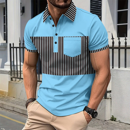 Herrer Poloshirt med moderne stribemønster og elegant brystlomme Stilla