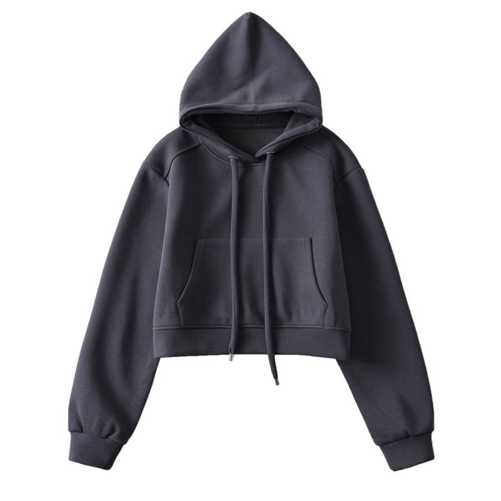 Dame Cropped Hættepullover i blødt Sweatstof med praktiske Kængurulommer Stilla