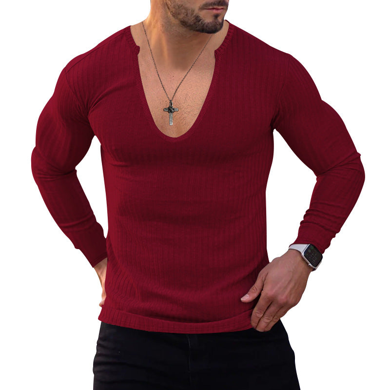 Herrer Langærmet Henley T-shirt med dyb V-hals og struktureret stof Stilla