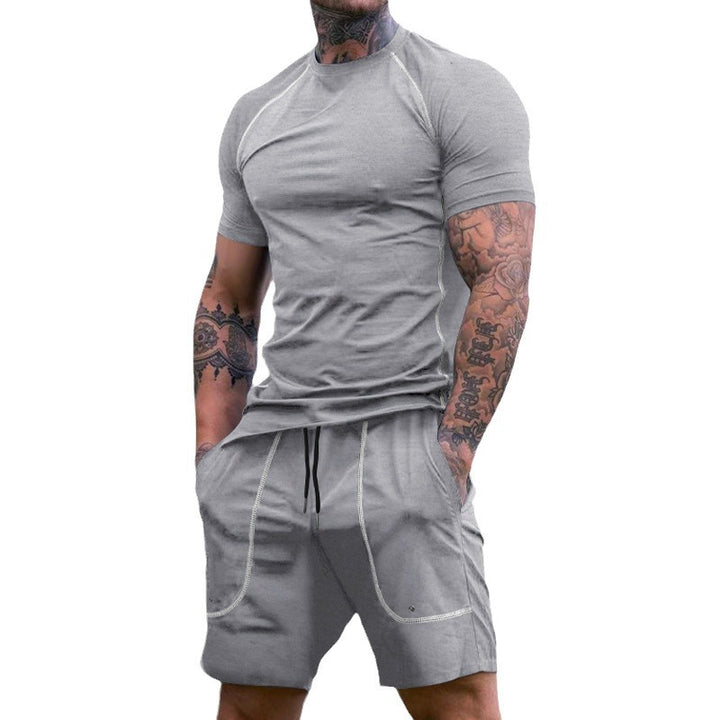 Herrer nan Raglan-fit kortærmet skjorte- og tunneltræk-shorts-sæt i åndbart stretch-jersey med kontrastsyninger Skovae