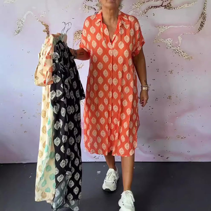 Dame Midikjole i en afslappet skjorte-stil med blomster mønster Stilla