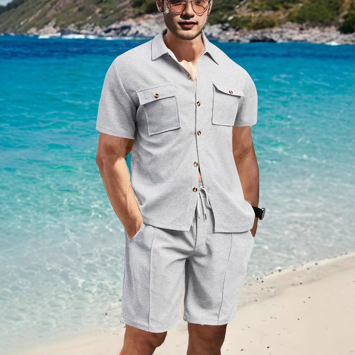 Herrer afslappet strandskjorte og shorts sæt med praktiske lommer Stilla