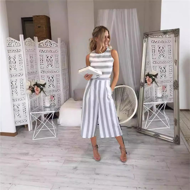 Dame jumpsuit med grå striber og elegant snit Stilla