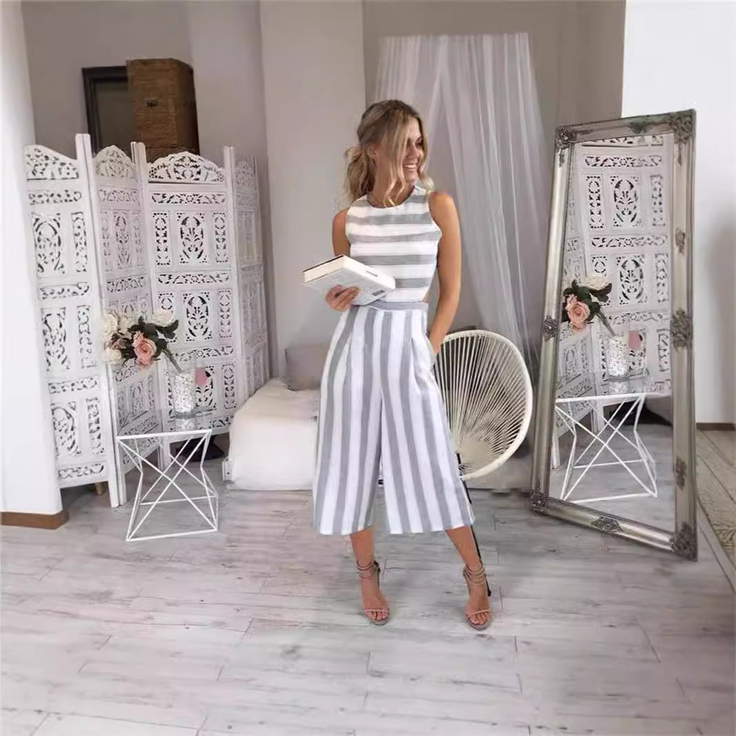 Dame jumpsuit med elegante striber og figursyet snit Skovae