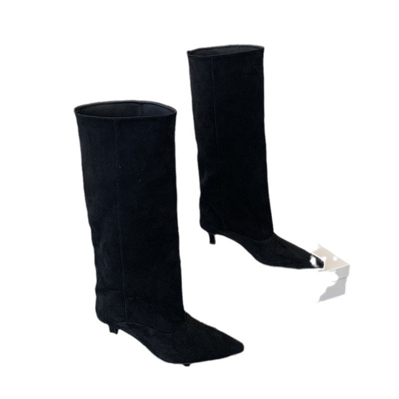 Damer Overknee Støvler i blødt Nubuck med elegant spids hæl Stilla
