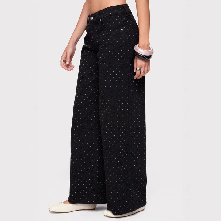 Dame brede denim jeans med polka dots Skovae