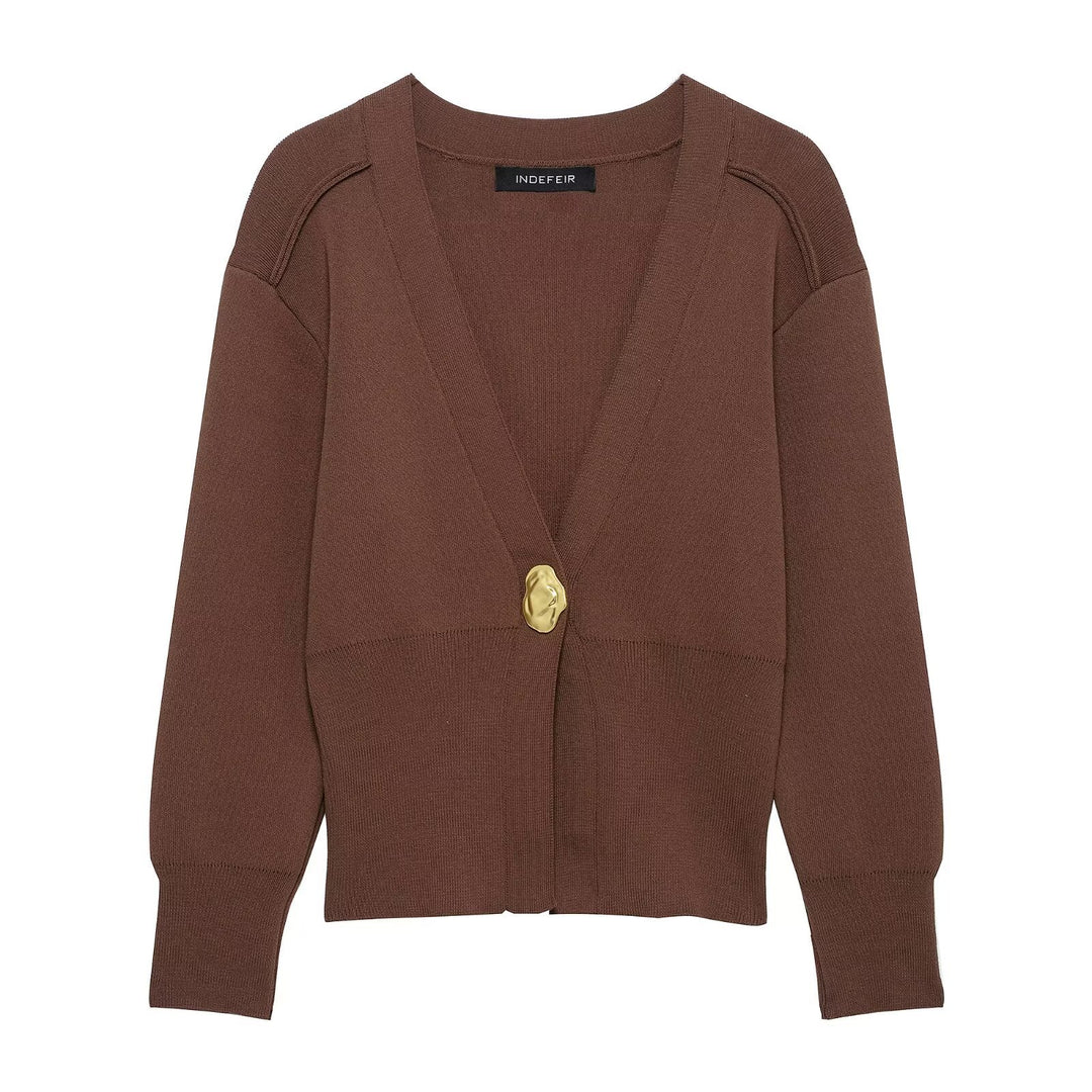 Femme Strikknap cardigan med ribbede manchetter Stilla
