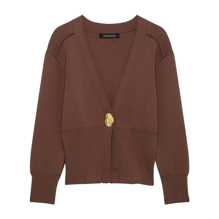 Femme Strikknap cardigan med ribbede manchetter Stilla