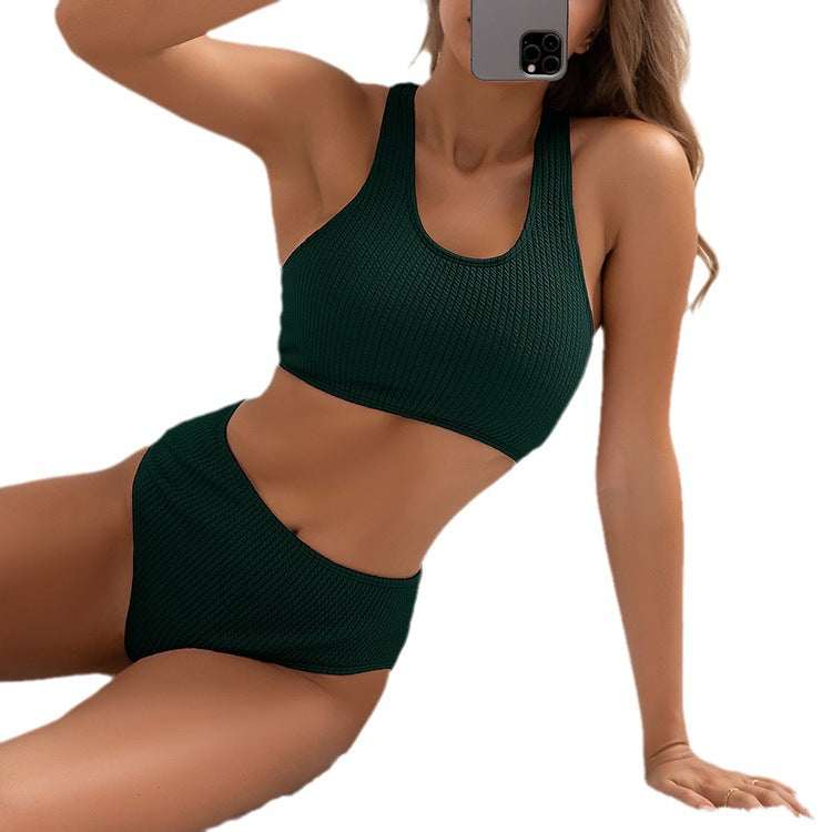Damer Højtaljet Bikini-sæt med sporty design Skovae