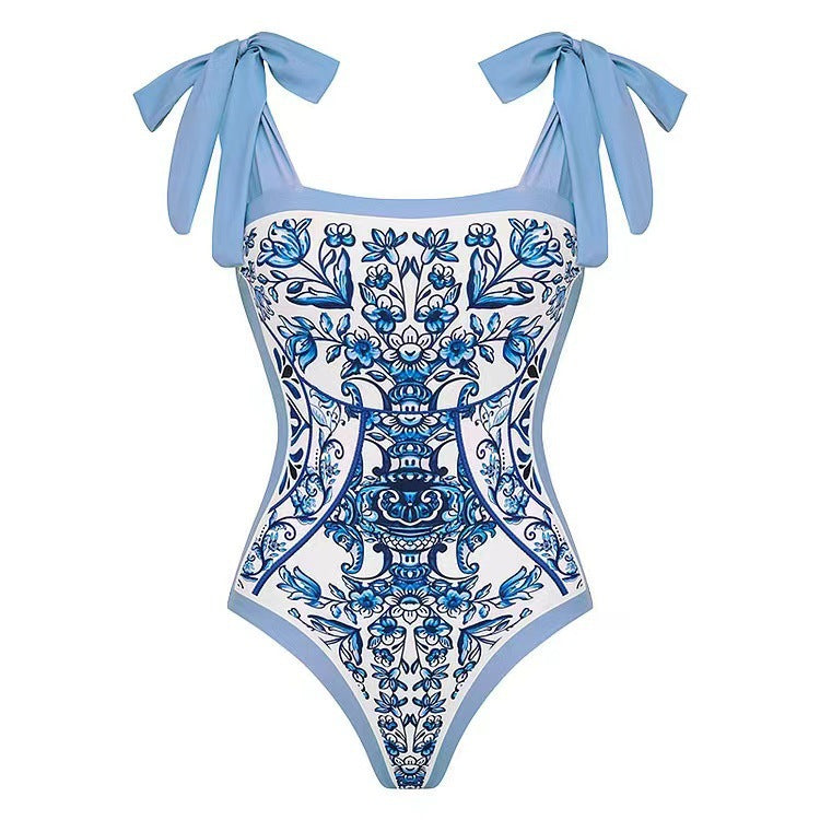 Dame bikini kjole med blomsterapplikation og luftig maxi nederdel Stilla