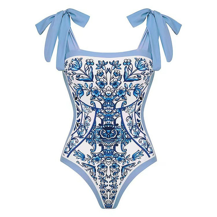 Dame bikini kjole med blomsterapplikation og luftig maxi nederdel Stilla