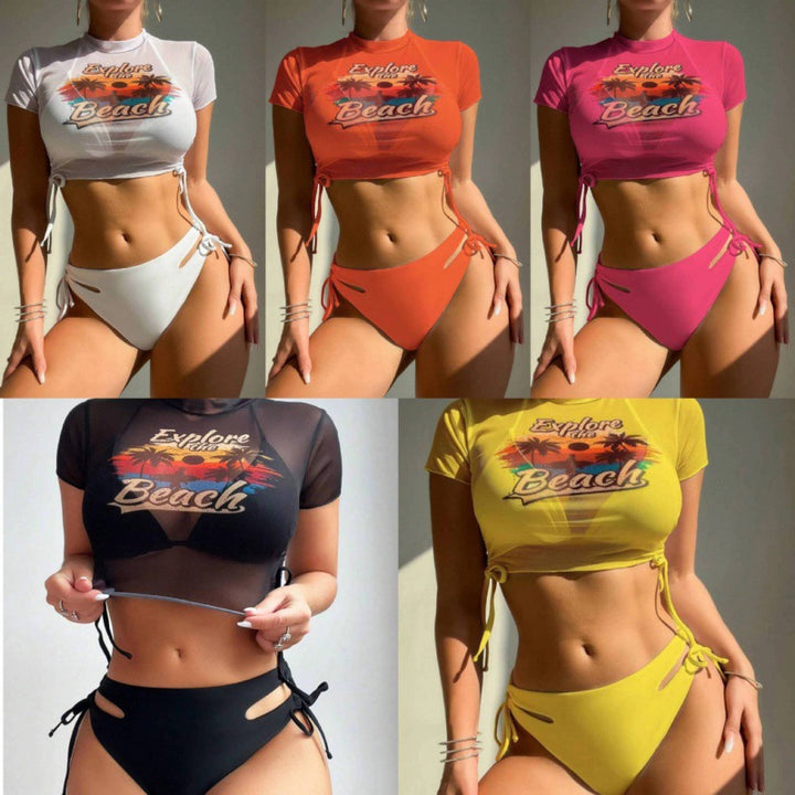 Damer bikinisæt med modig cropped bluse og snøredetalje Skovae
